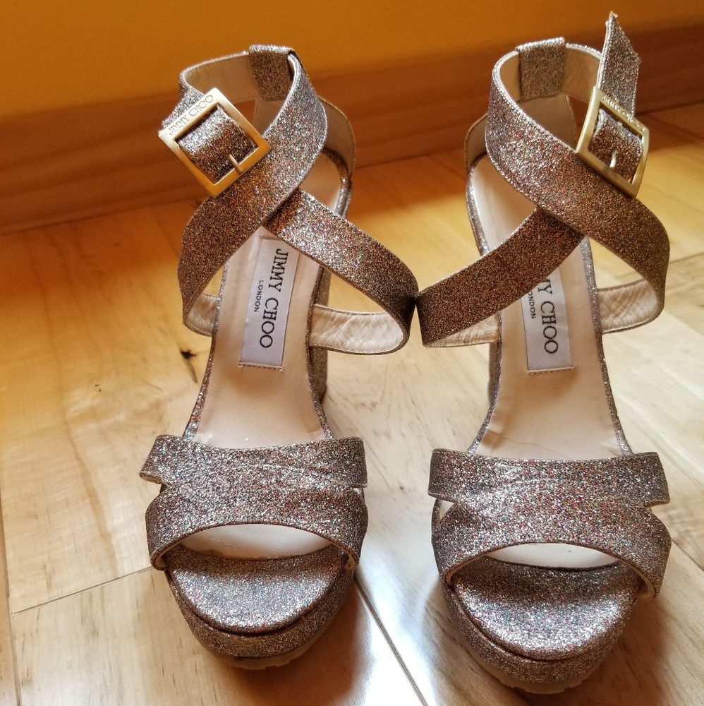 COPY - Jimmy Choo glitter strappy wedge sandal